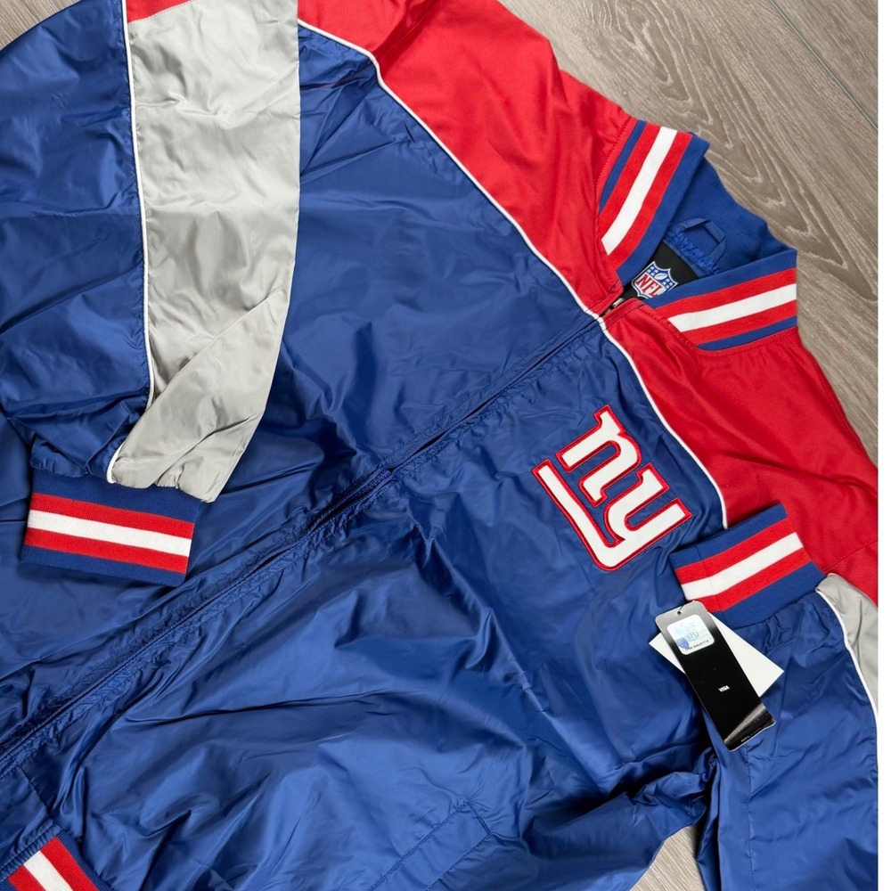 NFL Men Jacket New York Giants Full Zip Windbreaker Blue Red XXL